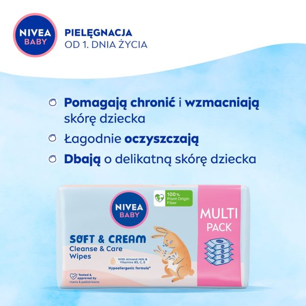 Baby Soft & Cream chusteczki biodegradowalne 4x57szt Online now